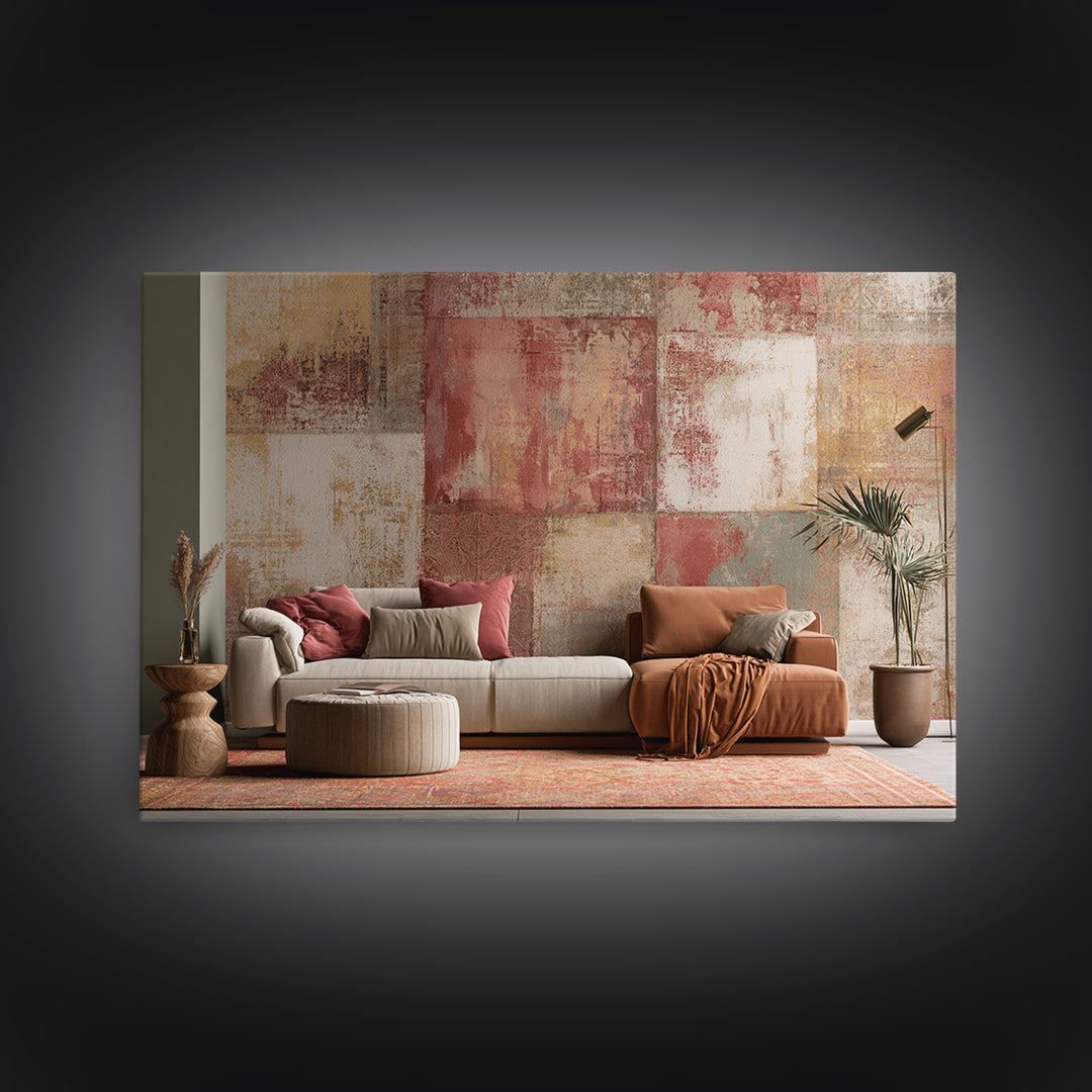 Layered Tapestry Pattern Framed Canvas Print, Eclectic Art, Living Room Decor, Fine Art, Eclectic, Textured Painting, ECL-3x2-92