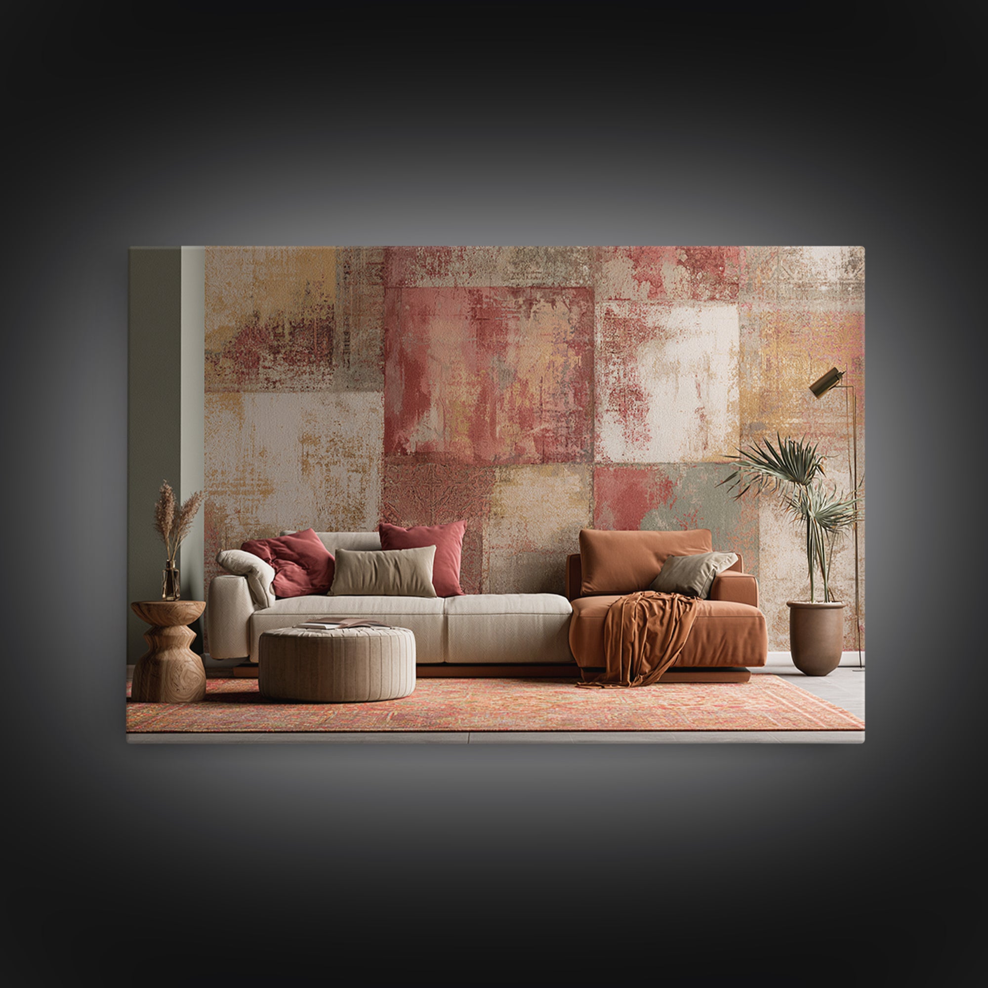 Layered Tapestry Pattern Framed Canvas Print, Eclectic Art, Living Room Decor, Fine Art, Eclectic, Textured Painting, ECL-3x2-92