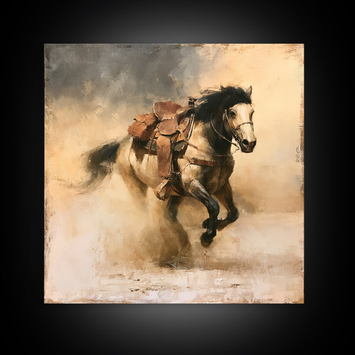 Galloping Horse in Golden Dust and Sunlight Canvas Print, Equestrian Art, Gallery Wall Art, Living Room Decor, Equestrian, EQU-1x1-1