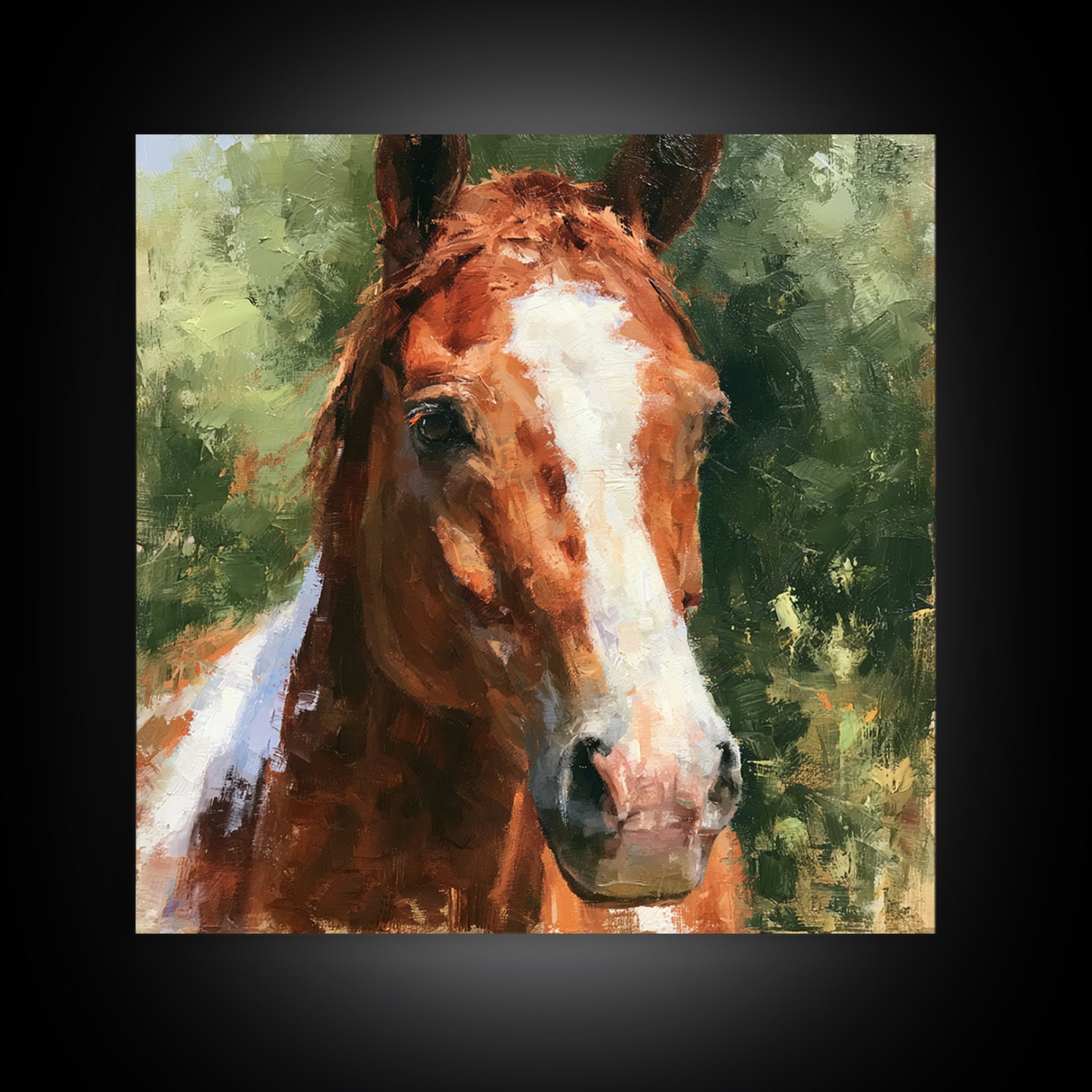 Chestnut Horse Portrait Framed Canvas Print, Equestrian Art, Statement Artwork, Living Room Decor, Fine Art, Equestrian, EQU-1x1-33