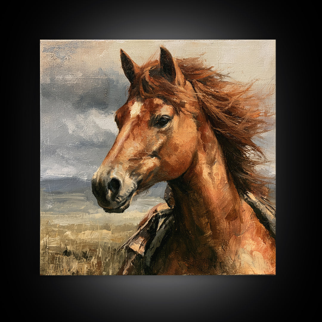 Chestnut Horse Portrait Framed Canvas Print, Equestrian Art, Statement Artwork, Living Room Decor, Fine Art, Equestrian, EQU-1x1-57
