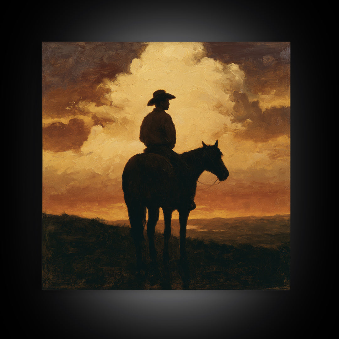 Equestrian Rider Silhouette at Sunrise Canvas Print, Equestrian Art, Wall Art, Living Room Decor, Fine Art, Equestrian, EQU-1x1-99