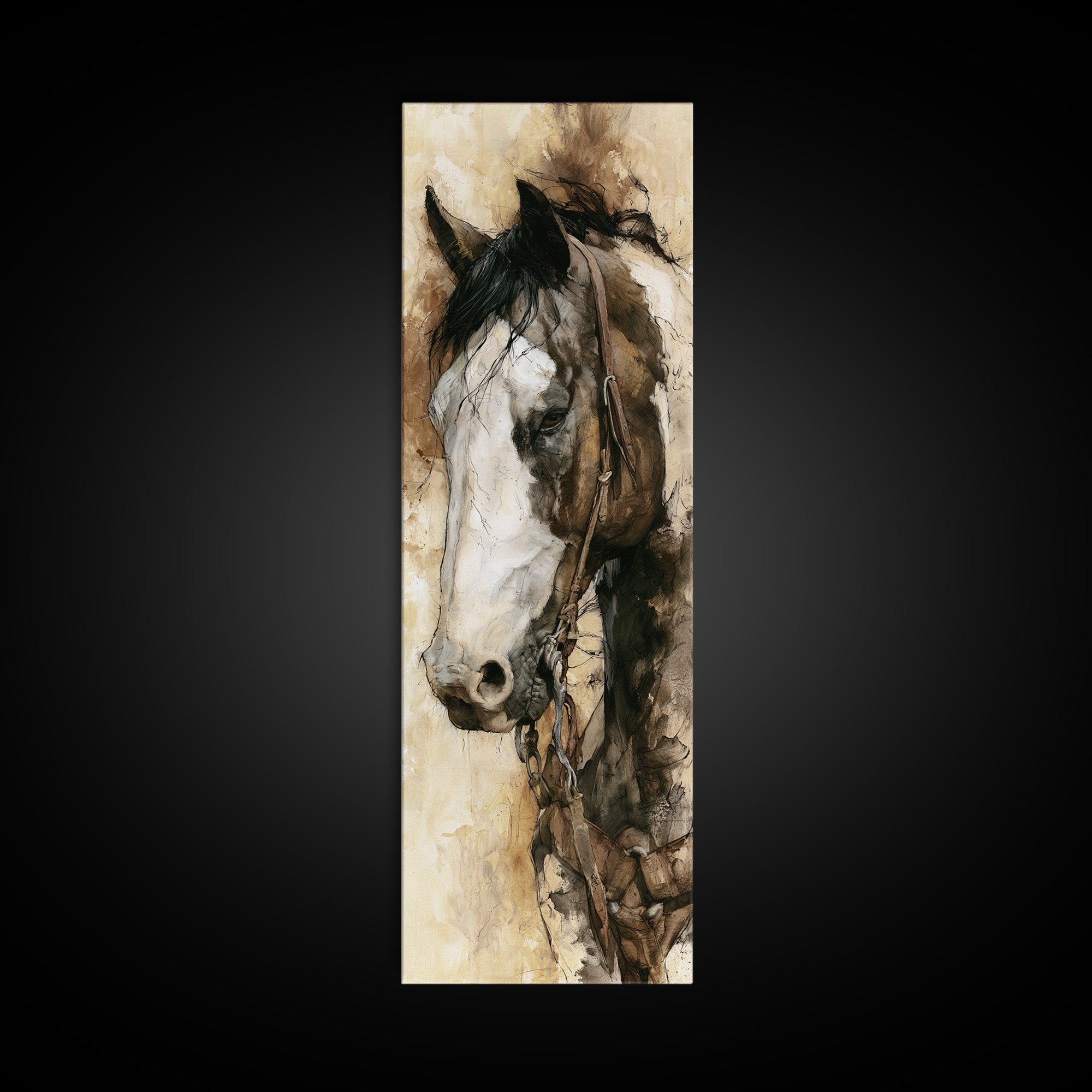 Horse Head Rendered Canvas Print, Equestrian Art, Gallery Wall Art, Living Room Decor, Fine Art, Equestrian, Textured Painting, EQU-1x3-18