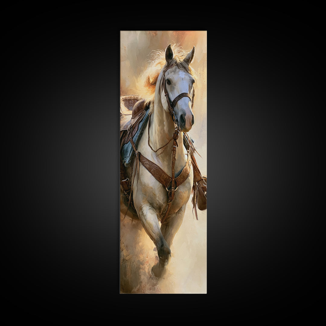 Dressage Horse in Refined Classical Pose Canvas Print, Equestrian Art, Green Wall Art, Living Room Decor, Fine Art, Equestrian, EQU-1x3-22
