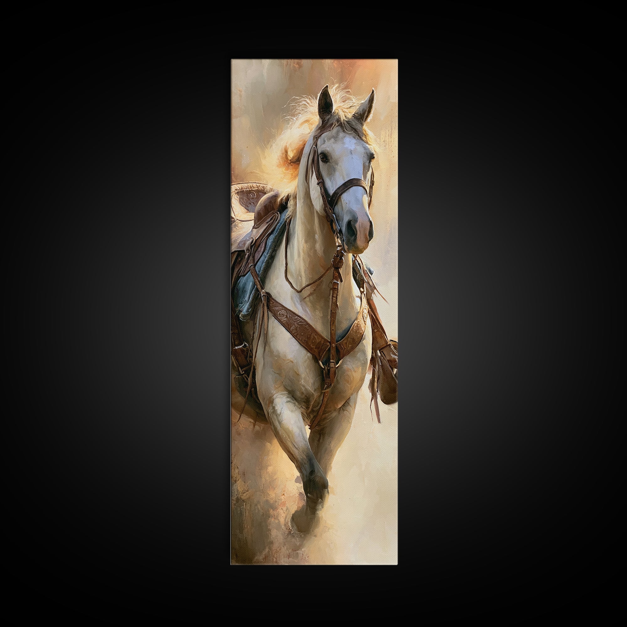 Dressage Horse in Refined Classical Pose Canvas Print, Equestrian Art, Green Wall Art, Living Room Decor, Fine Art, Equestrian, EQU-1x3-22