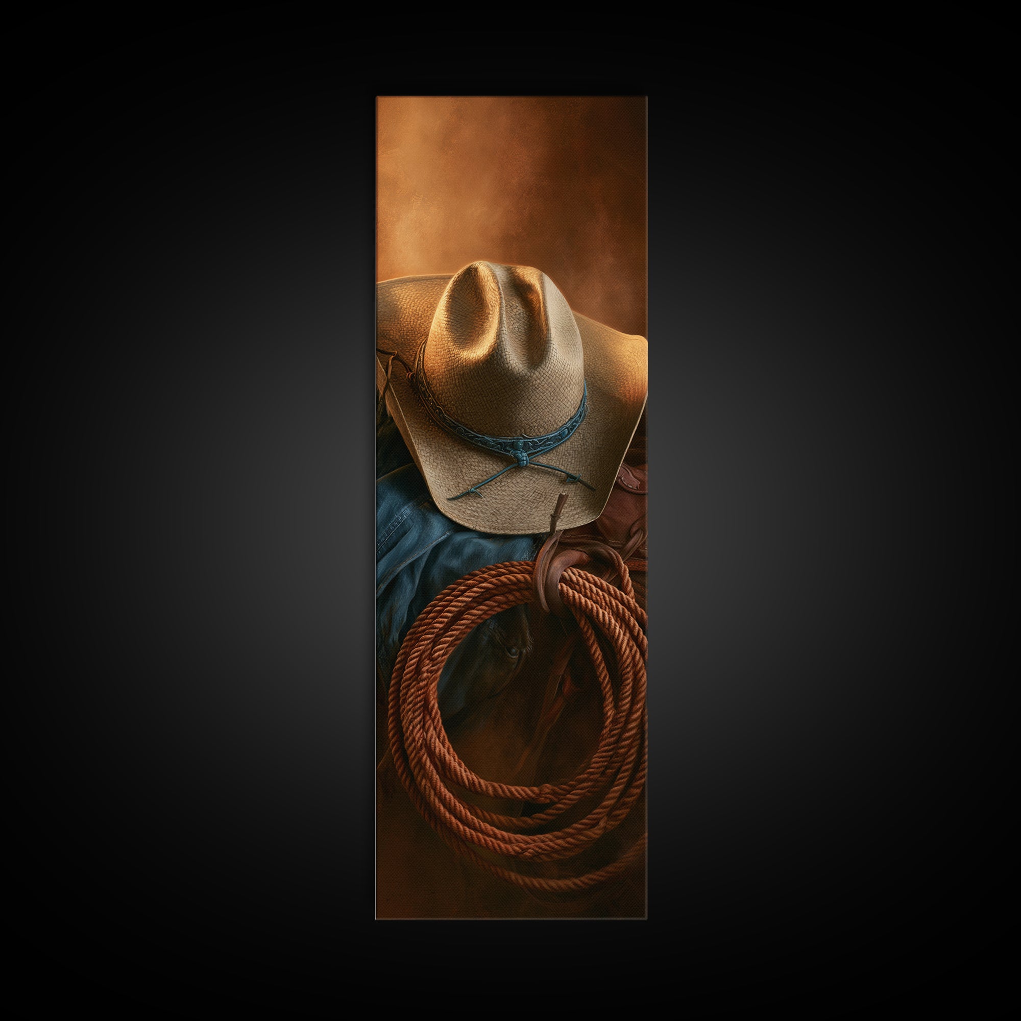 Cowgirl Hat and Reins Still Life Framed Canvas Print, Equestrian Art, Digital Print, Living Room Decor, Fine Art, Equestrian, EQU-1x3-47