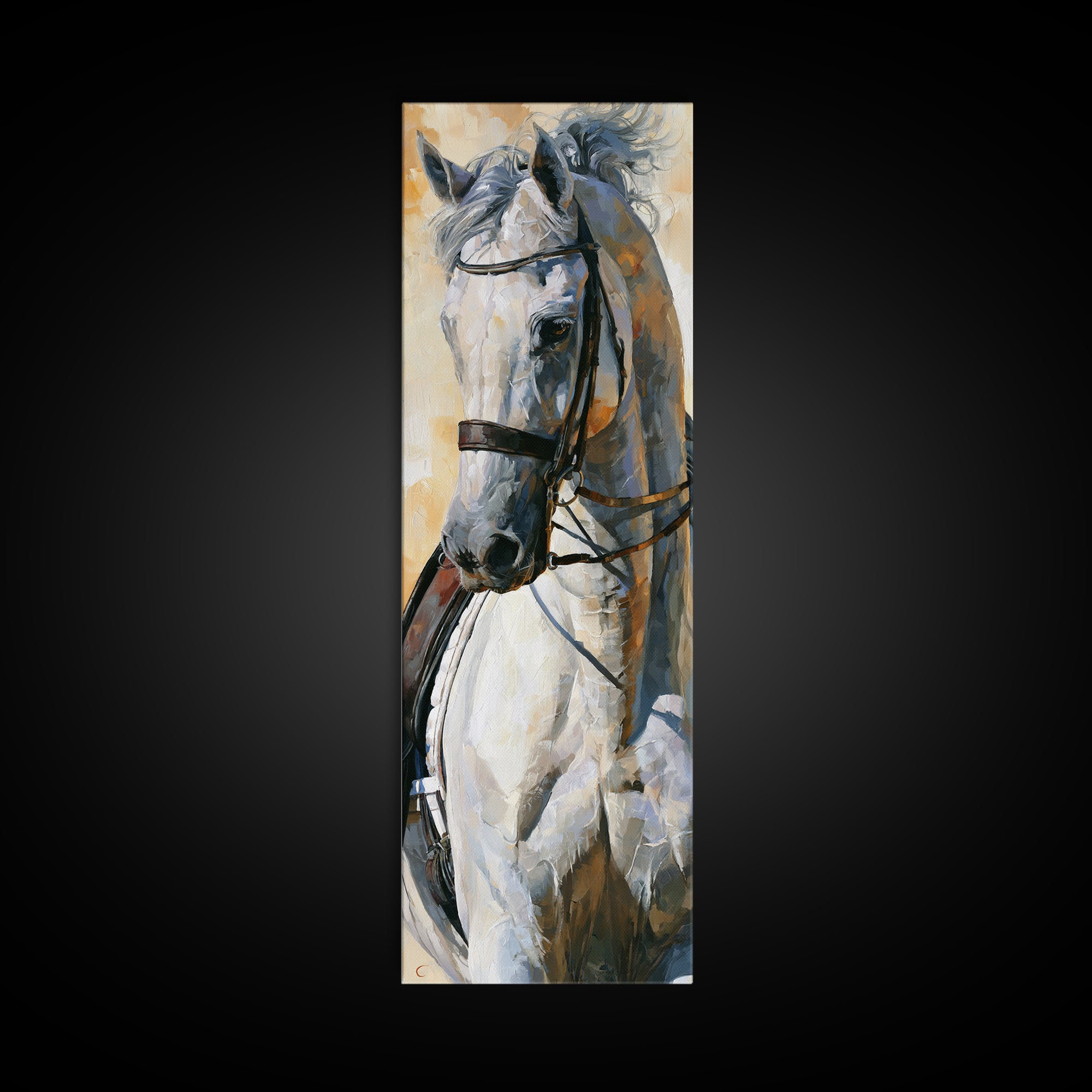 Dressage Horse in Refined Classical Pose Framed Canvas Print, Equestrian Art, Retro Poster, Living Room Decor, Equestrian, EQU-1x3-70