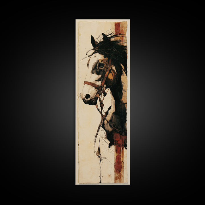 Minimal Horse Contour Drawing on Cream Paper Canvas Print, Equestrian Art, Oil Painting, Living Room Decor, Equestrian, EQU-1x3-73