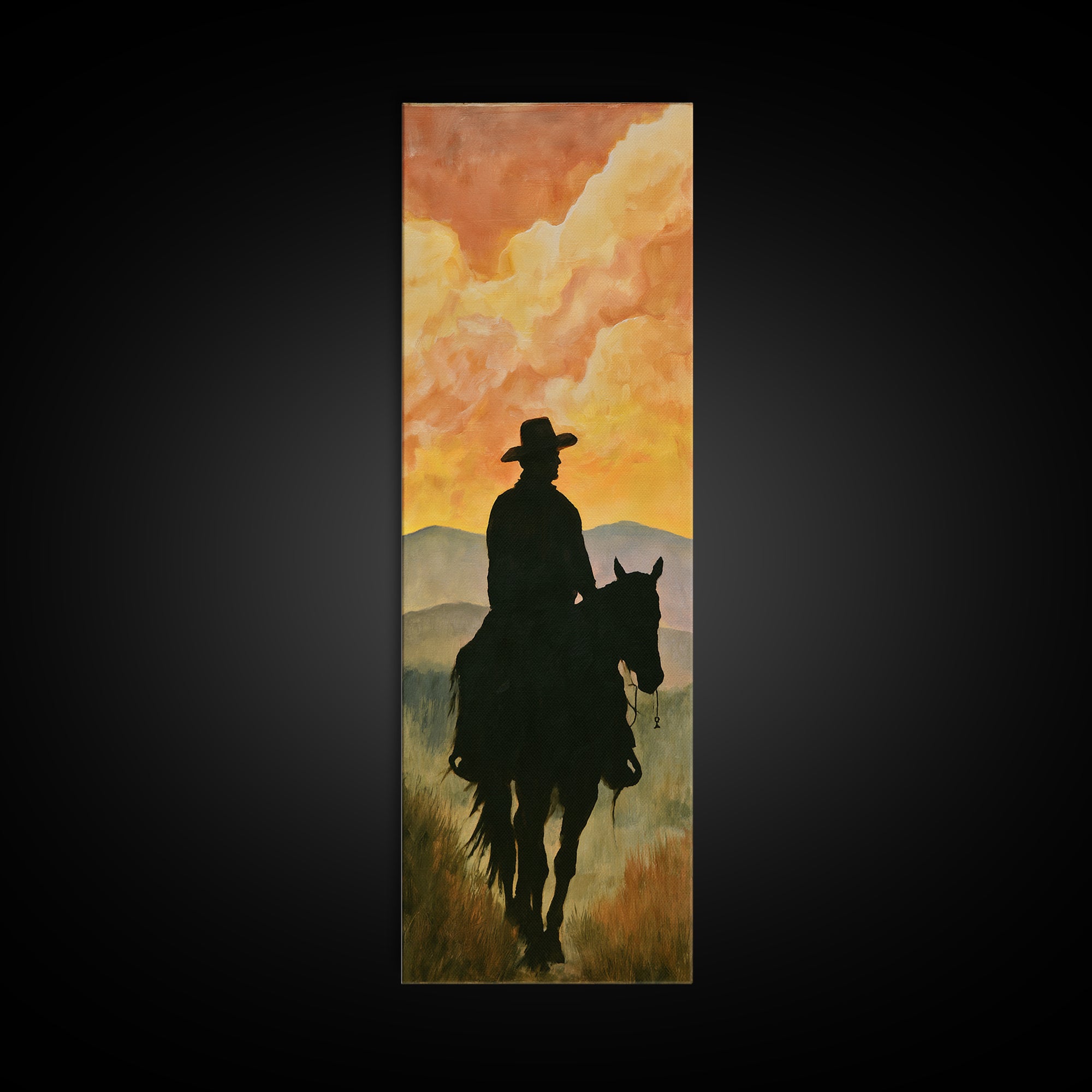 Equestrian Rider Silhouette at Sunrise Canvas Print, Equestrian Art, French Country Decor, Living Room Decor, Equestrian, EQU-1x3-87