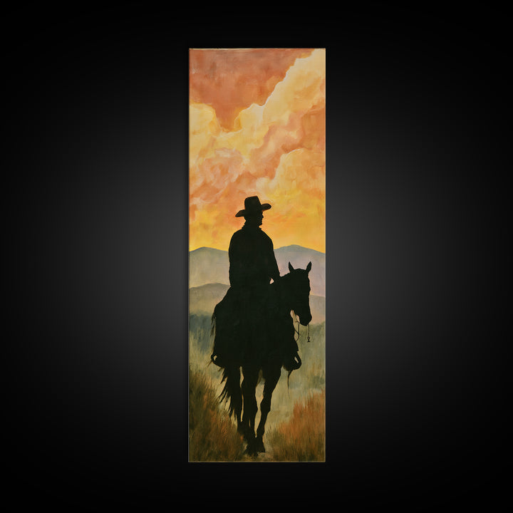 Equestrian Rider Silhouette at Sunrise Canvas Print, Equestrian Art, French Country Decor, Living Room Decor, Equestrian, EQU-1x3-87