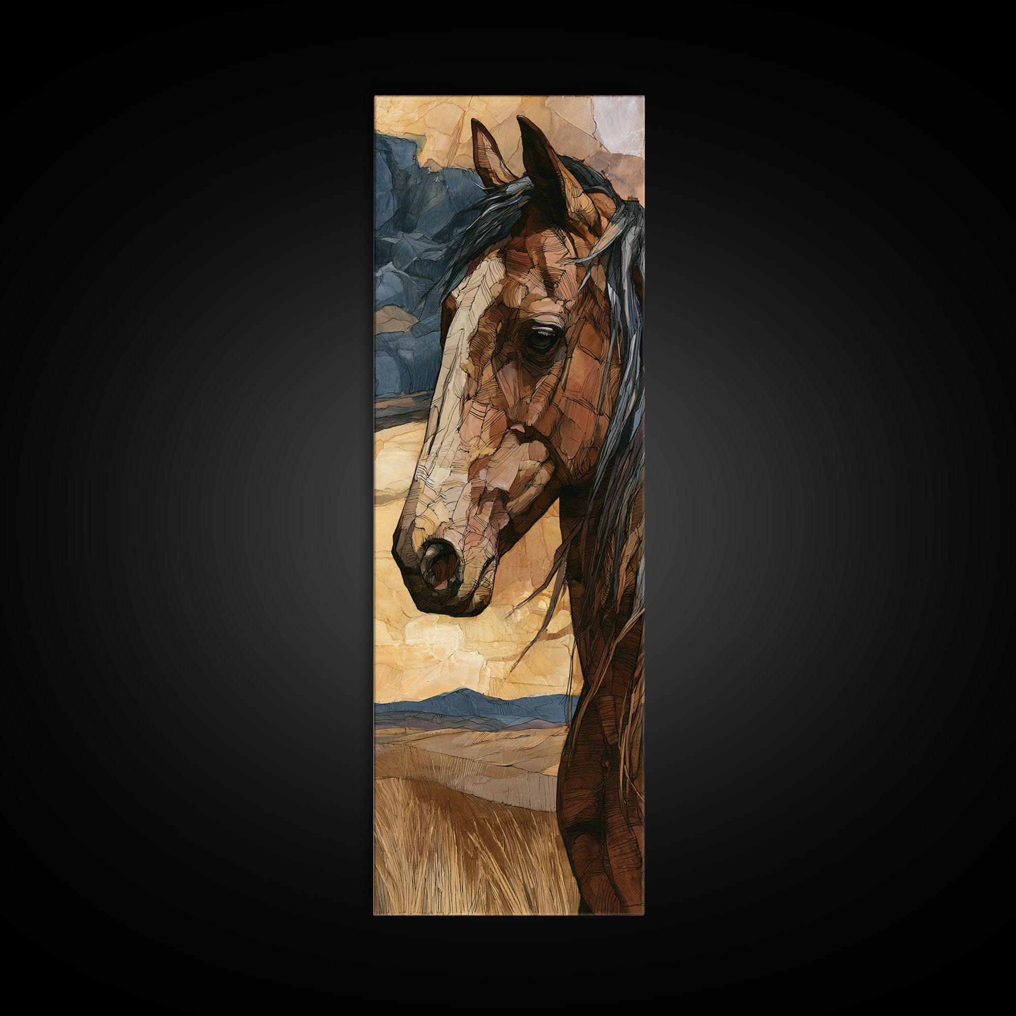Horse Head Rendered Canvas Print, Equestrian Art, Art Print, Living Room Decor, Abstract Art, Equestrian, Large Wall Art, EQU-1x3-90