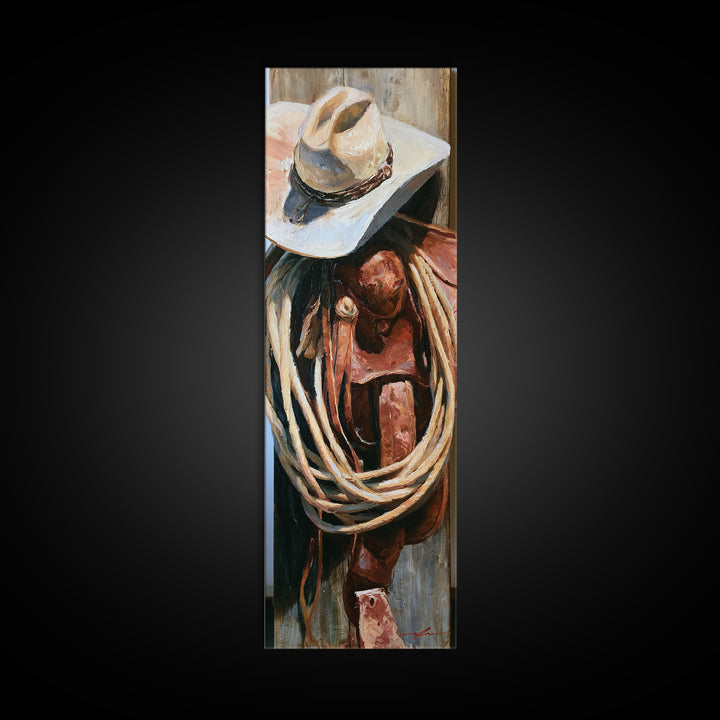 Cowgirl Hat and Reins Still Life Canvas Print, Equestrian Art, Gallery Wall, Living Room Decor, Fine Art, Equestrian, EQU-1x3-95