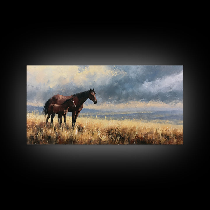 Horse and Foal Canvas Print, Equestrian Art, Contemporary Art, Living Room Decor, Fine Art, Equestrian, Farmhouse Decor, EQU-2x1-32