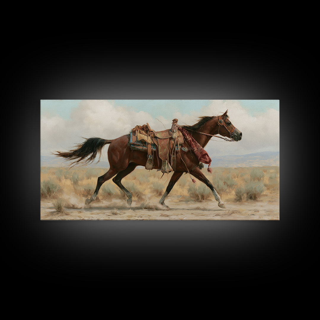 Arabian Horse with Ornate Tack and Silk Framed Canvas Print, Equestrian Art, Contemporary Art, Living Room Decor, Equestrian, EQU-2x1-83