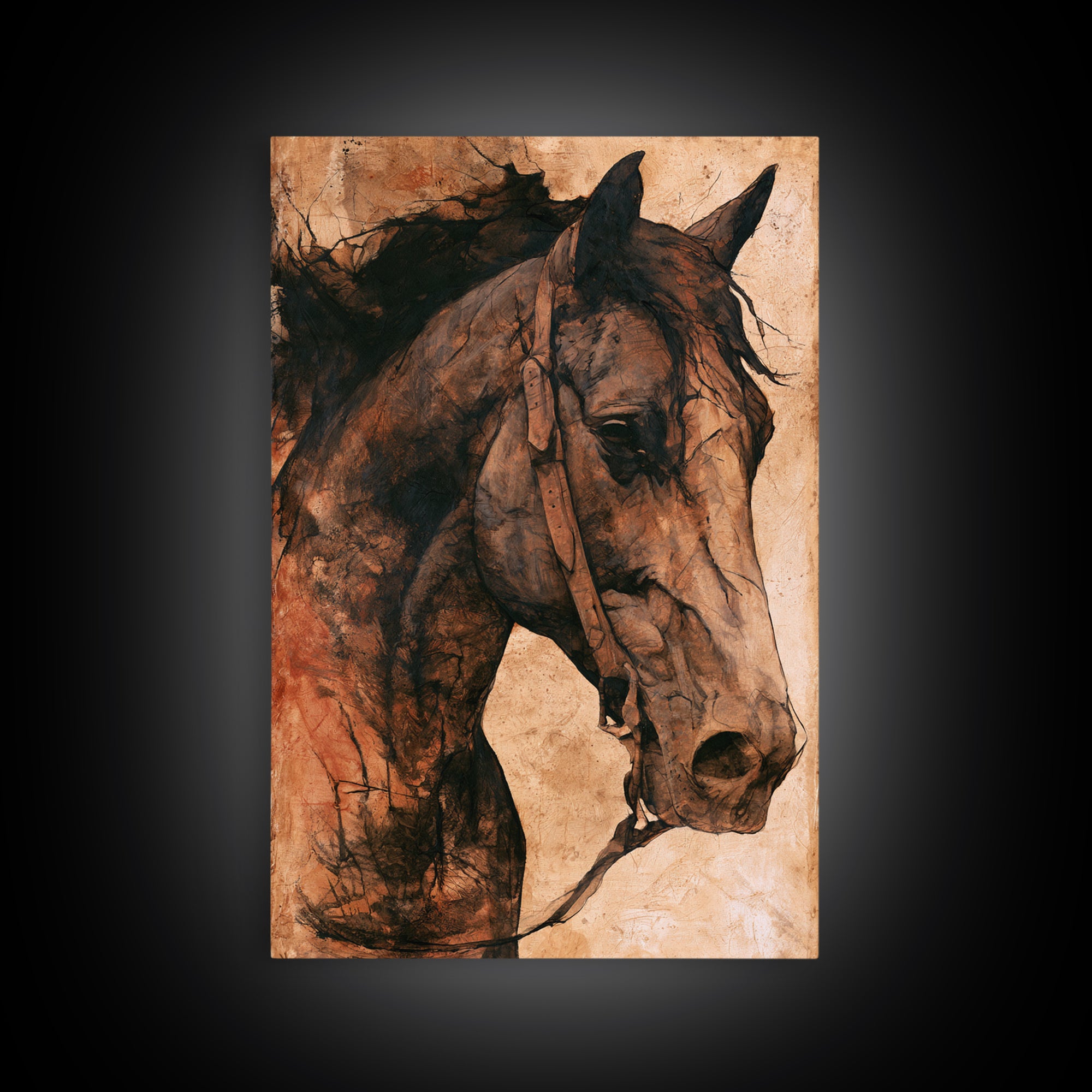 Horse Head Rendered Canvas Print, Equestrian Art, Art Print, Living Room Decor, Abstract Art, Equestrian, Large Wall Art, EQU-2x3-14