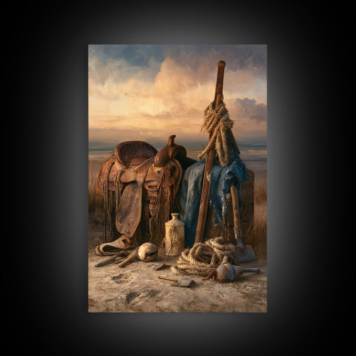 Stable Tools Arranged Like Old Master Still Canvas Print, Equestrian Art, Statement Artwork, Living Room Decor, Equestrian, EQU-2x3-31