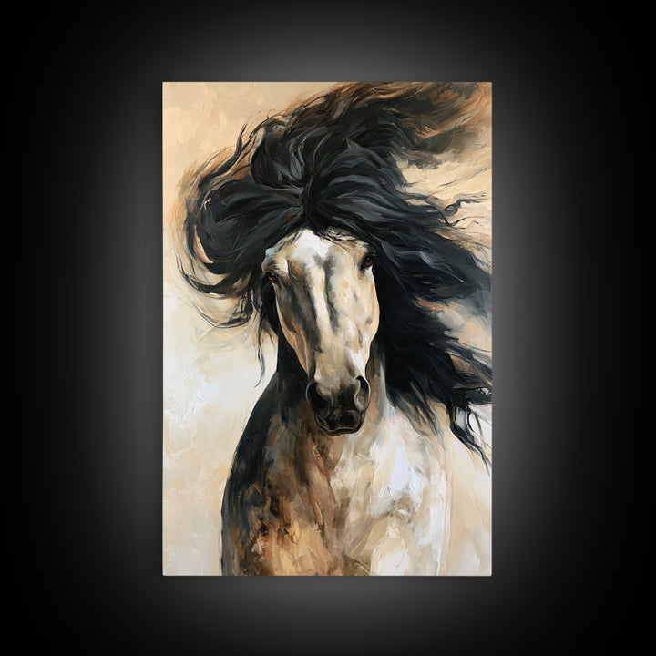 Horse Mane Flowing Like Abstract Waves Framed Canvas Print, Equestrian Art, Room Decor, Living Room Decor, Fine Art, Equestrian, EQU-2x3-51
