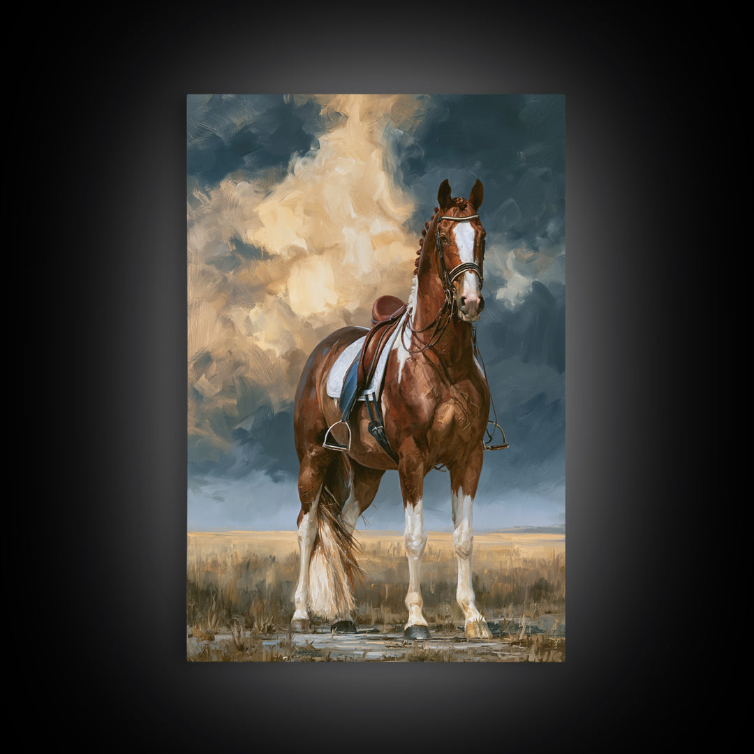 Dressage Horse in Refined Classical Pose Framed Canvas Print, Equestrian Art, Large Wall Art, Living Room Decor, Equestrian, EQU-2x3-90