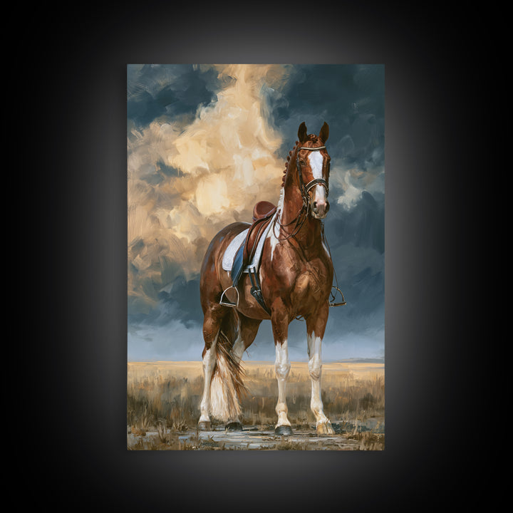 Dressage Horse in Refined Classical Pose Framed Canvas Print, Equestrian Art, Large Wall Art, Living Room Decor, Equestrian, EQU-2x3-90
