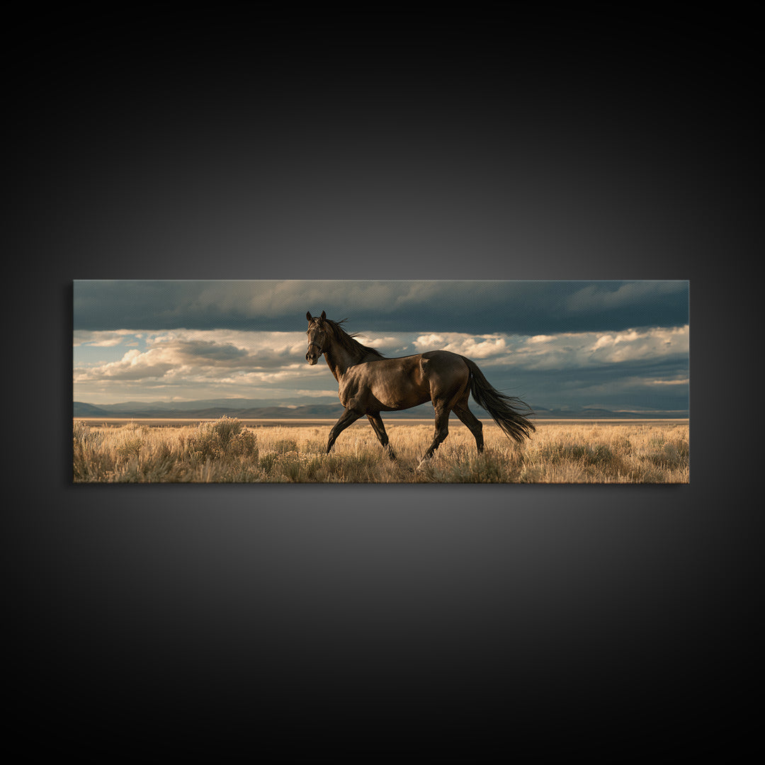 Dressage Horse in Refined Classical Pose Framed Canvas Print, Equestrian Art, Oil Painting, Living Room Decor, Equestrian, EQU-3x1-2