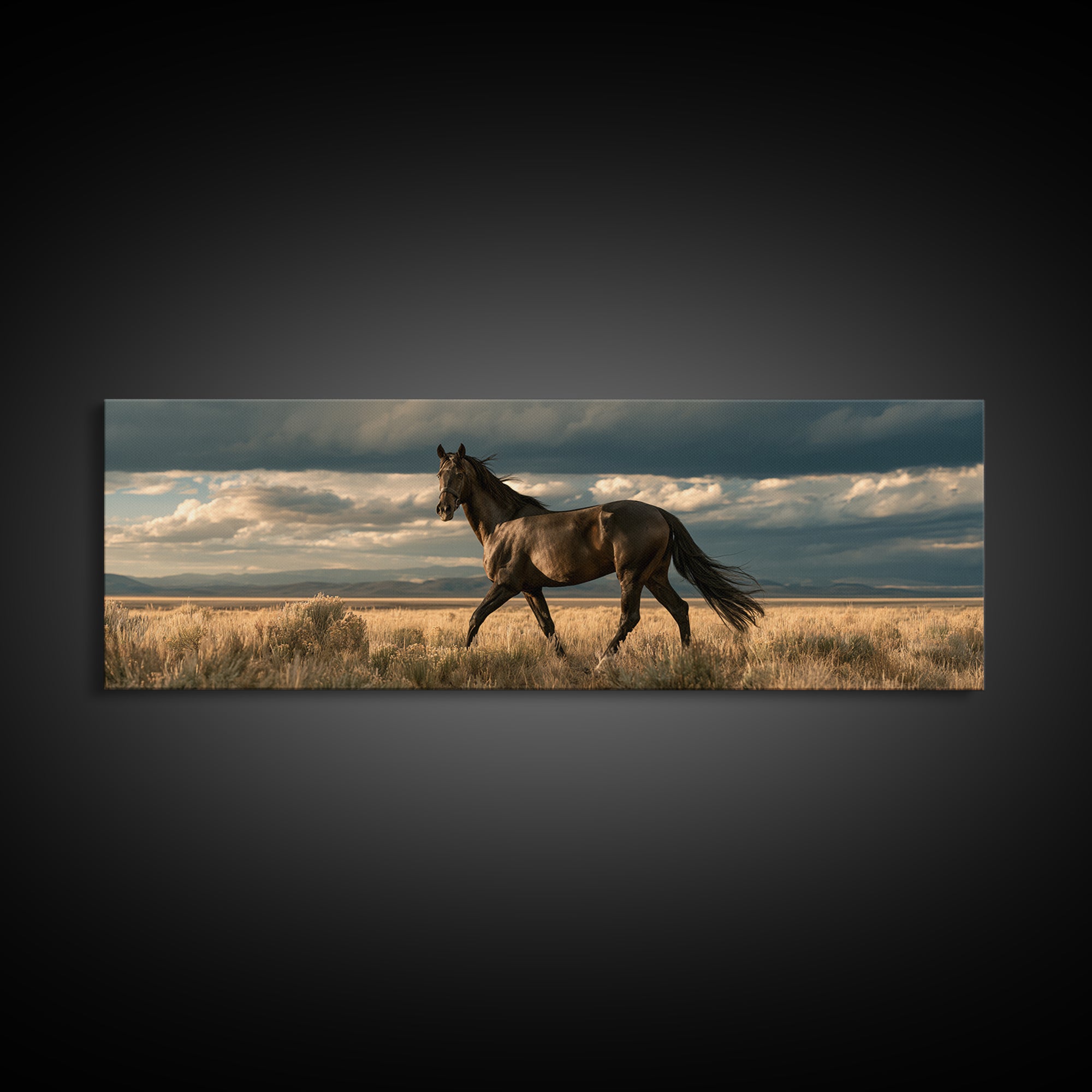 Dressage Horse in Refined Classical Pose Framed Canvas Print, Equestrian Art, Oil Painting, Living Room Decor, Equestrian, EQU-3x1-2