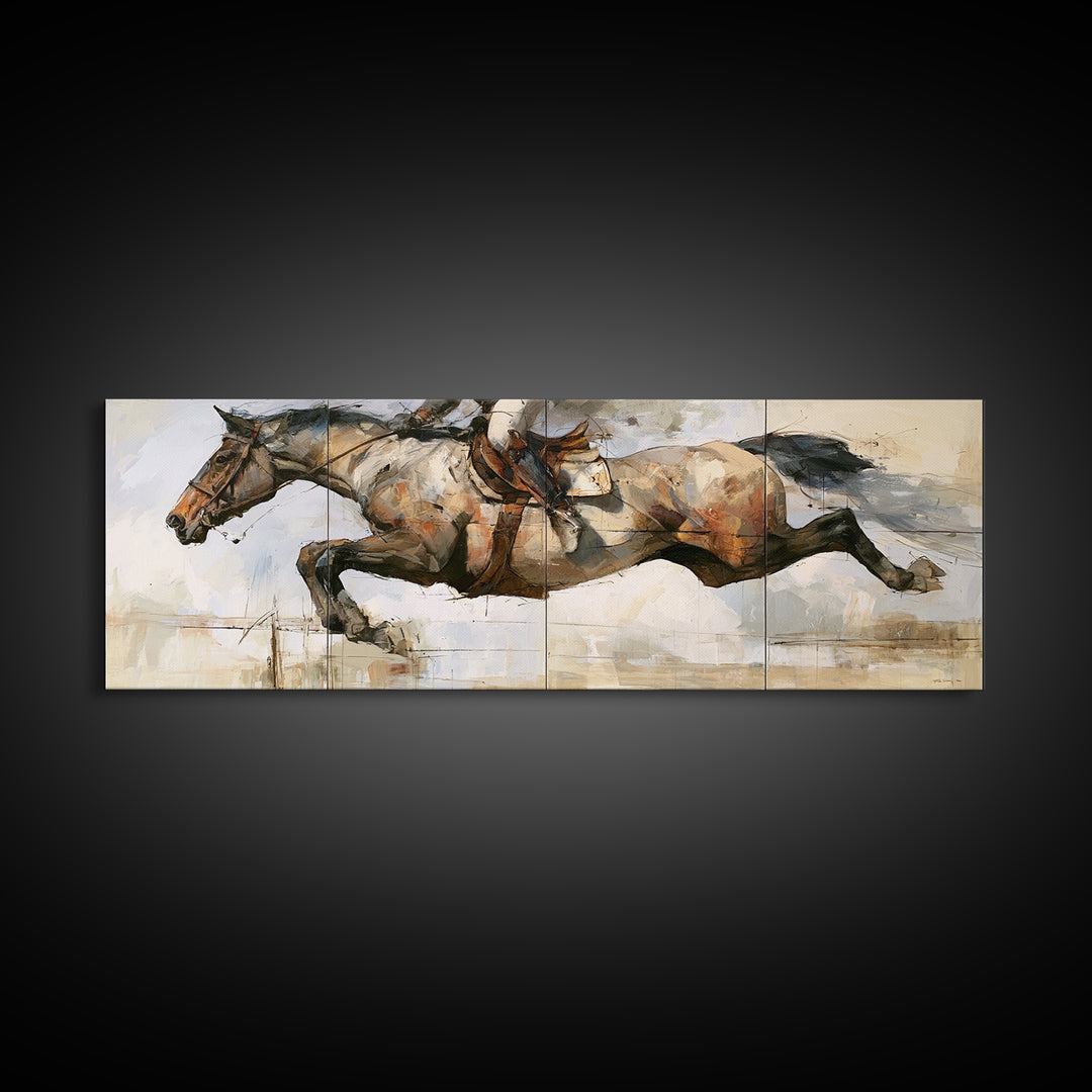 Show Jumping Horse Mid Leap Framed Canvas Print, Equestrian Art, Boho Decor, Living Room Decor, Fine Art, Equestrian, EQU-3x1-23