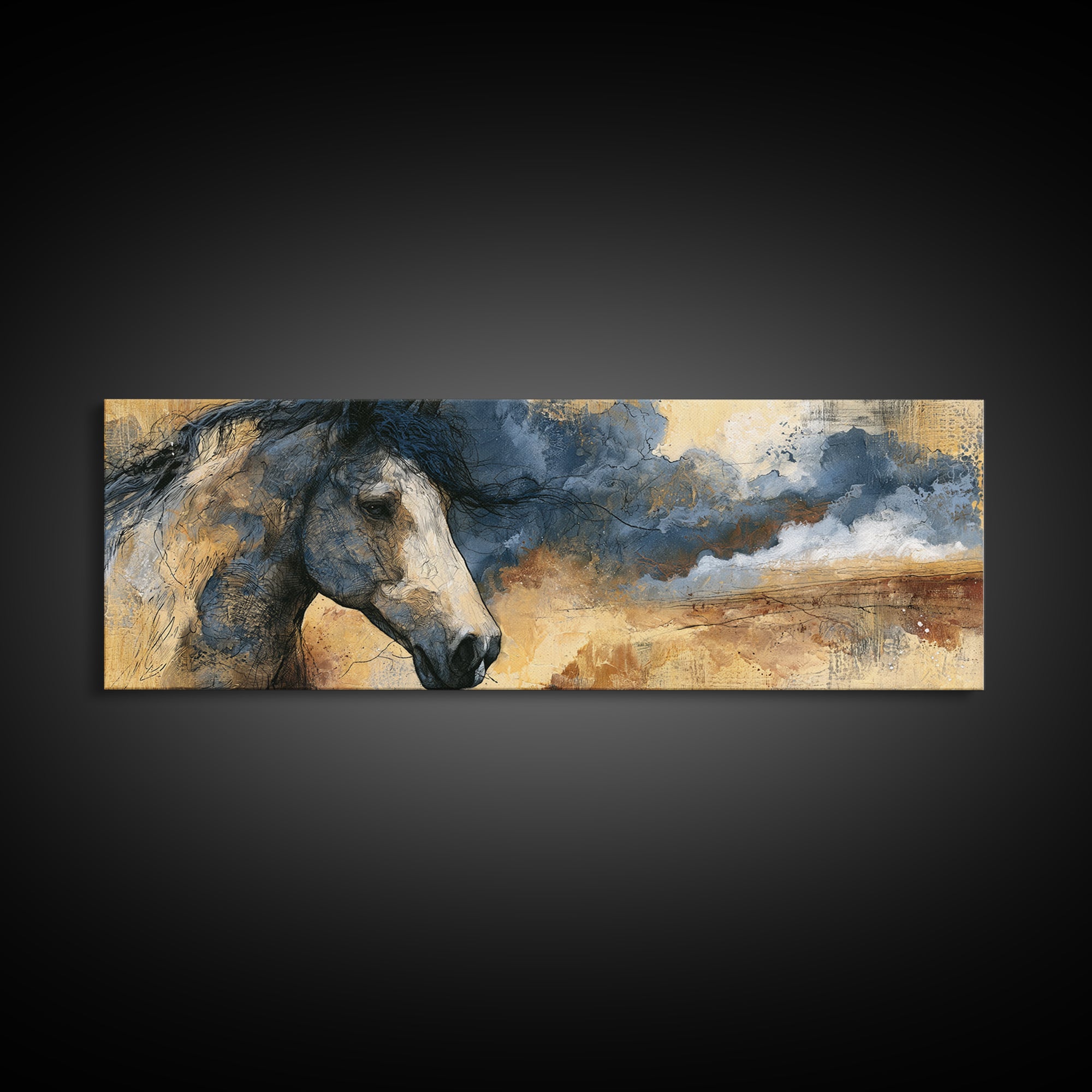 Horse Head Rendered Canvas Print, Equestrian Art, Western Decor, Living Room Decor, Abstract Art, Equestrian, EQU-3x1-94