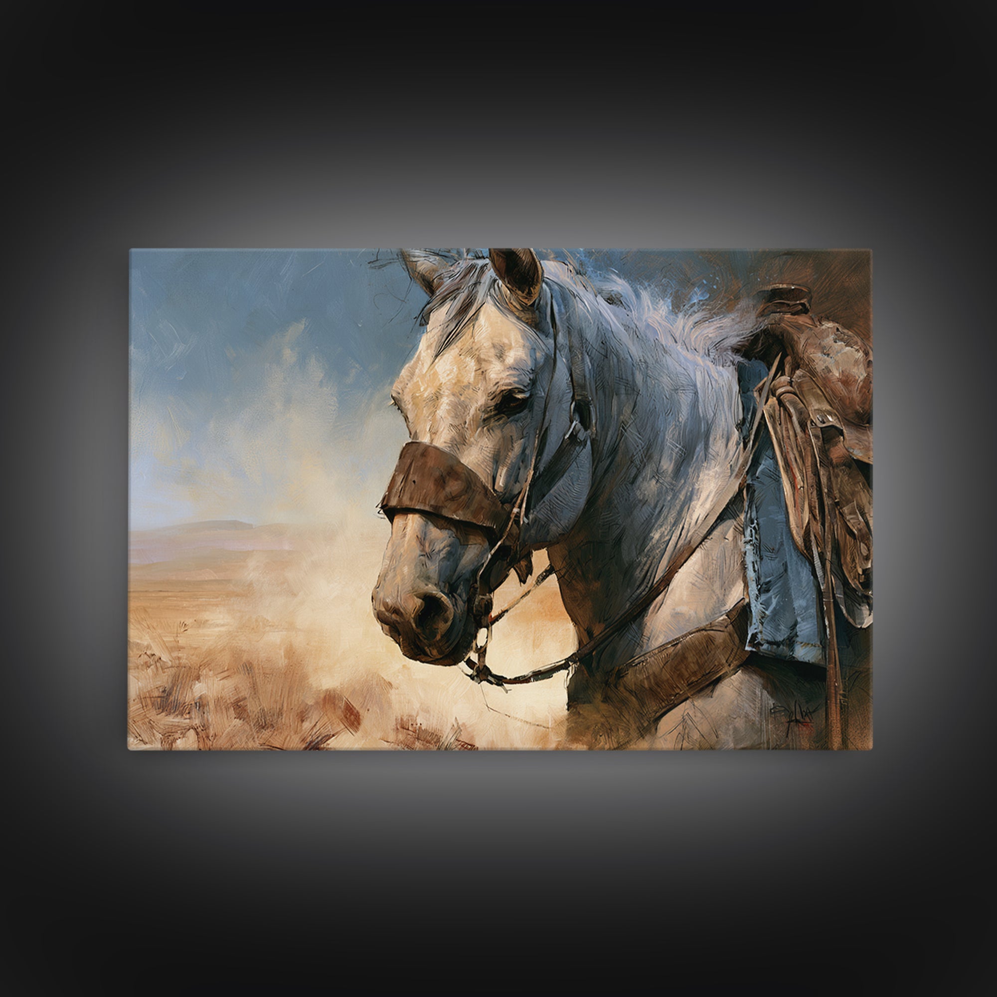 Horse Head Rendered Framed Canvas Print, Equestrian Art, Farmhouse Decor, Living Room Decor, Equestrian, French Country Decor, EQU-3x2-10