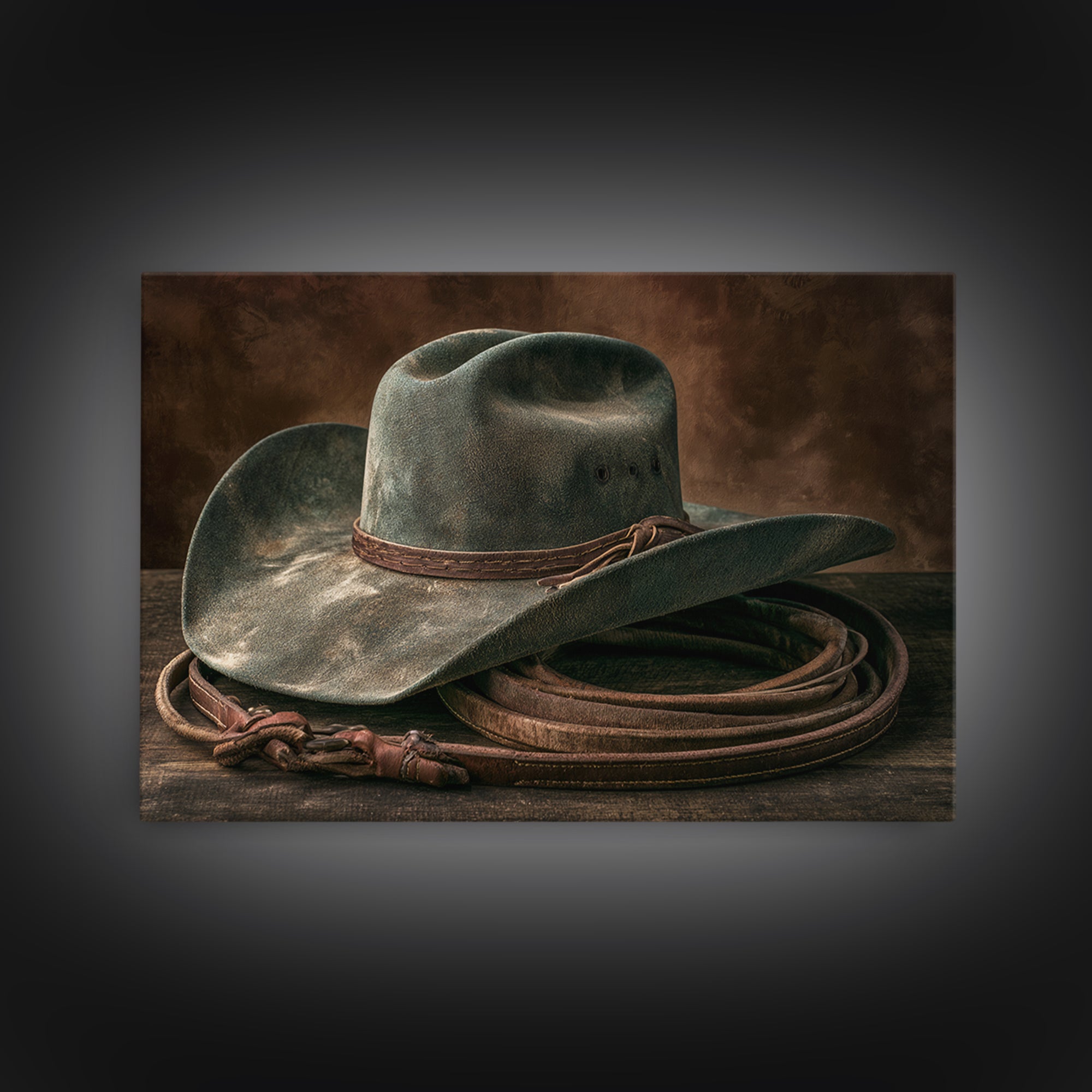 Cowgirl Hat and Reins Still Life Framed Canvas Print, Equestrian Art, Digital Print, Living Room Decor, Fine Art, Equestrian, EQU-3x2-15