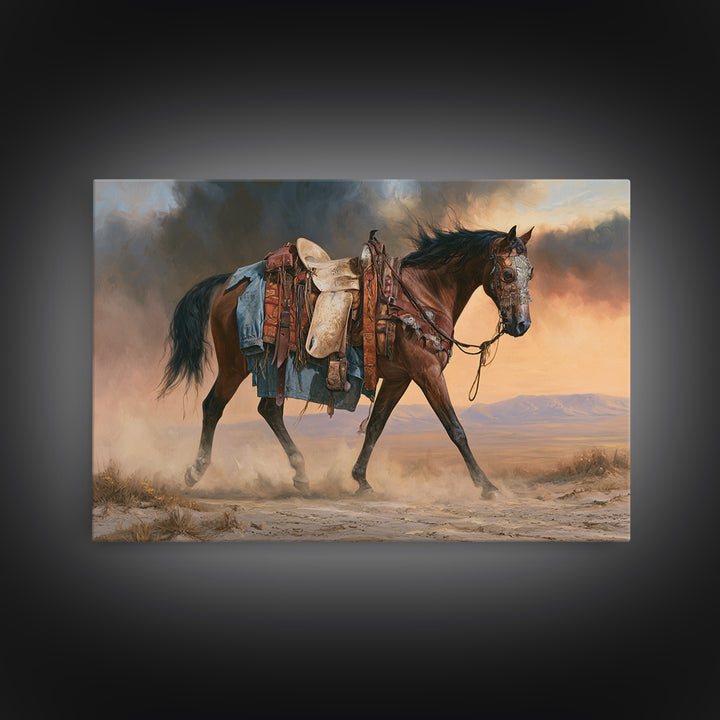 Arabian Horse with Ornate Tack and Silk Framed Canvas Print, Equestrian Art, Western Wall Art, Living Room Decor, Equestrian, EQU-3x2-19