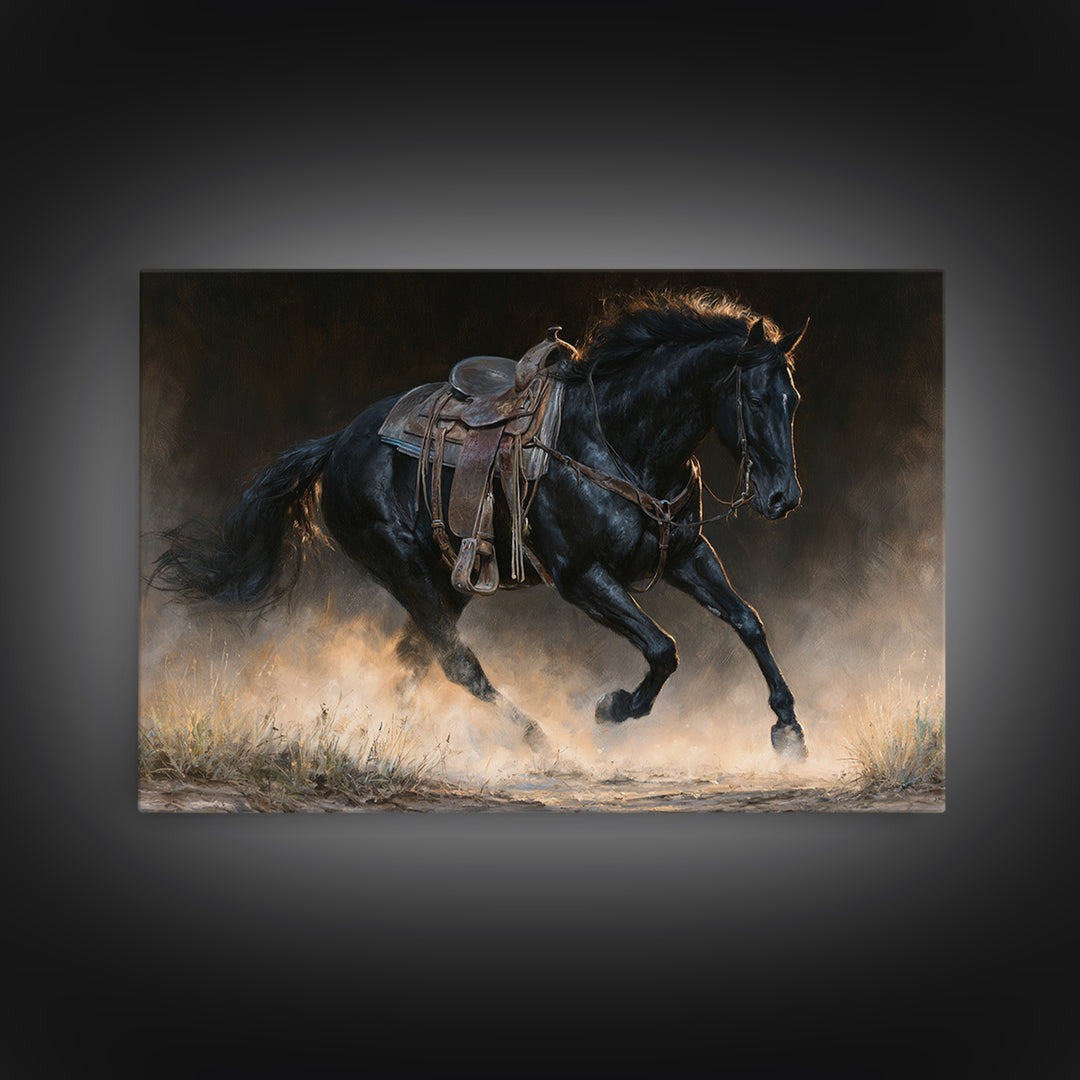 Black Horse Portrait on Deep Charcoal Background Canvas Print, Equestrian Art, Modern Wall Art, Living Room Decor, Equestrian, EQU-3x2-54