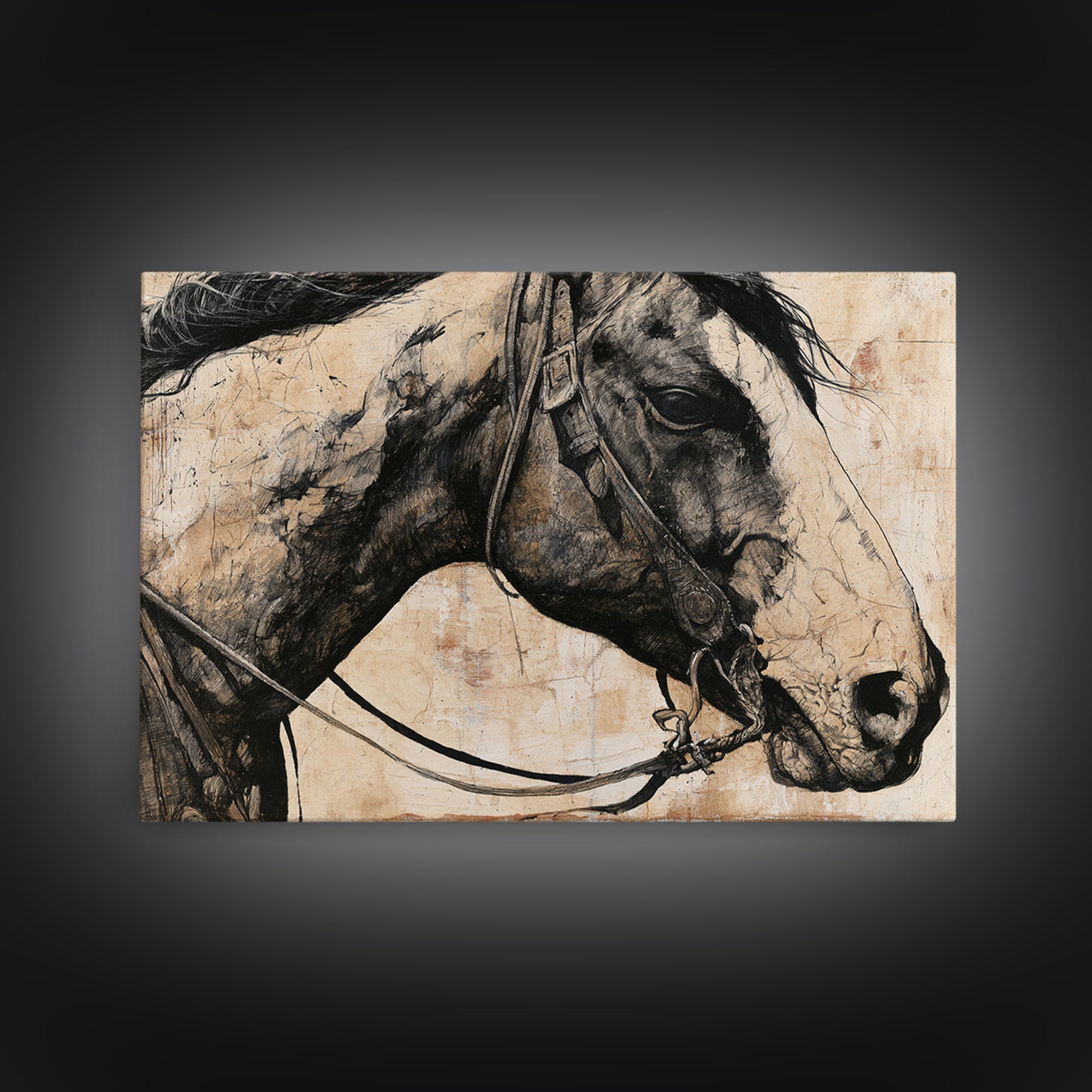 Horse Head Rendered Canvas Print, Equestrian Art, Western Decor, Living Room Decor, Abstract Art, Equestrian, EQU-3x2-58