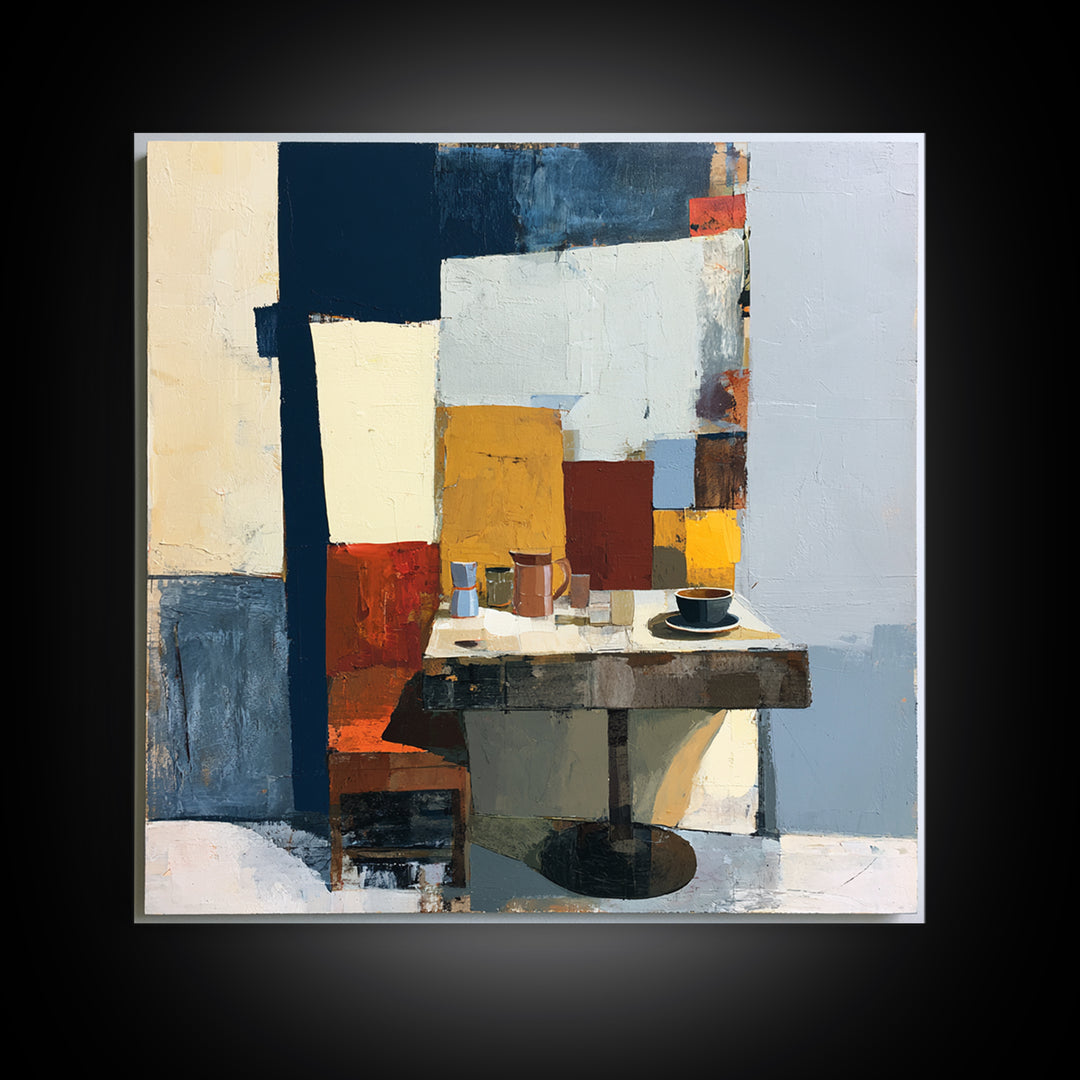 Lonely Caf Table Framed Canvas Print, Expressionist Art, Textured Painting, Living Room Decor, Fine Art, Expression, EXP-1x1-29