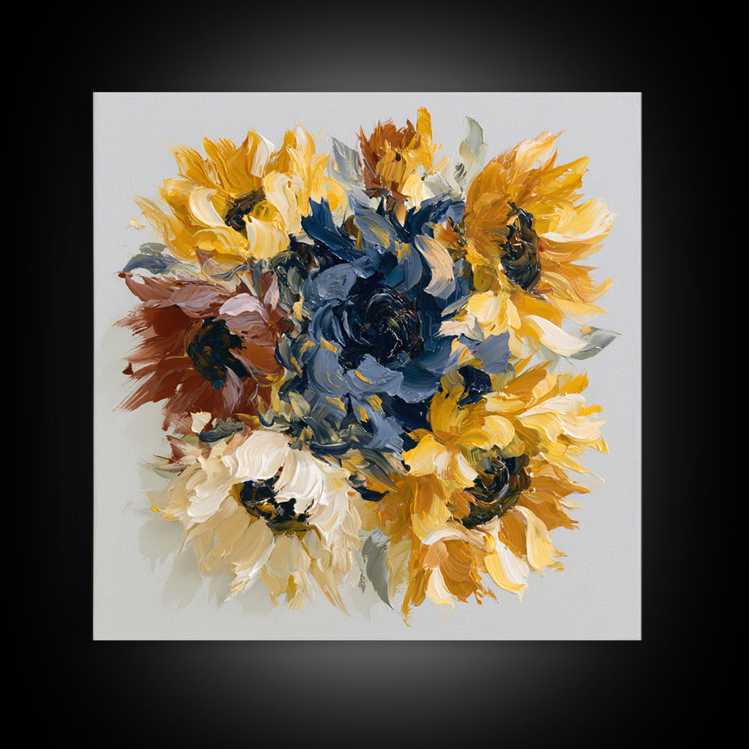 Sunflowers Twisting in Intense Painted Energy Canvas Print, Expressionist Art, Gallery Decor, Living Room Decor, Expression, EXP-1x1-32