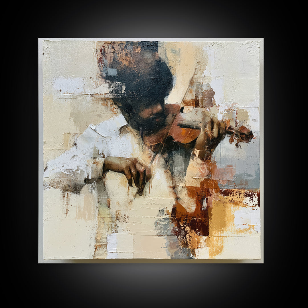 Violinist Painted in Electric Brush Marks Canvas Print, Expressionist Art, Boho Decor, Living Room Decor, Expression, EXP-1x1-37