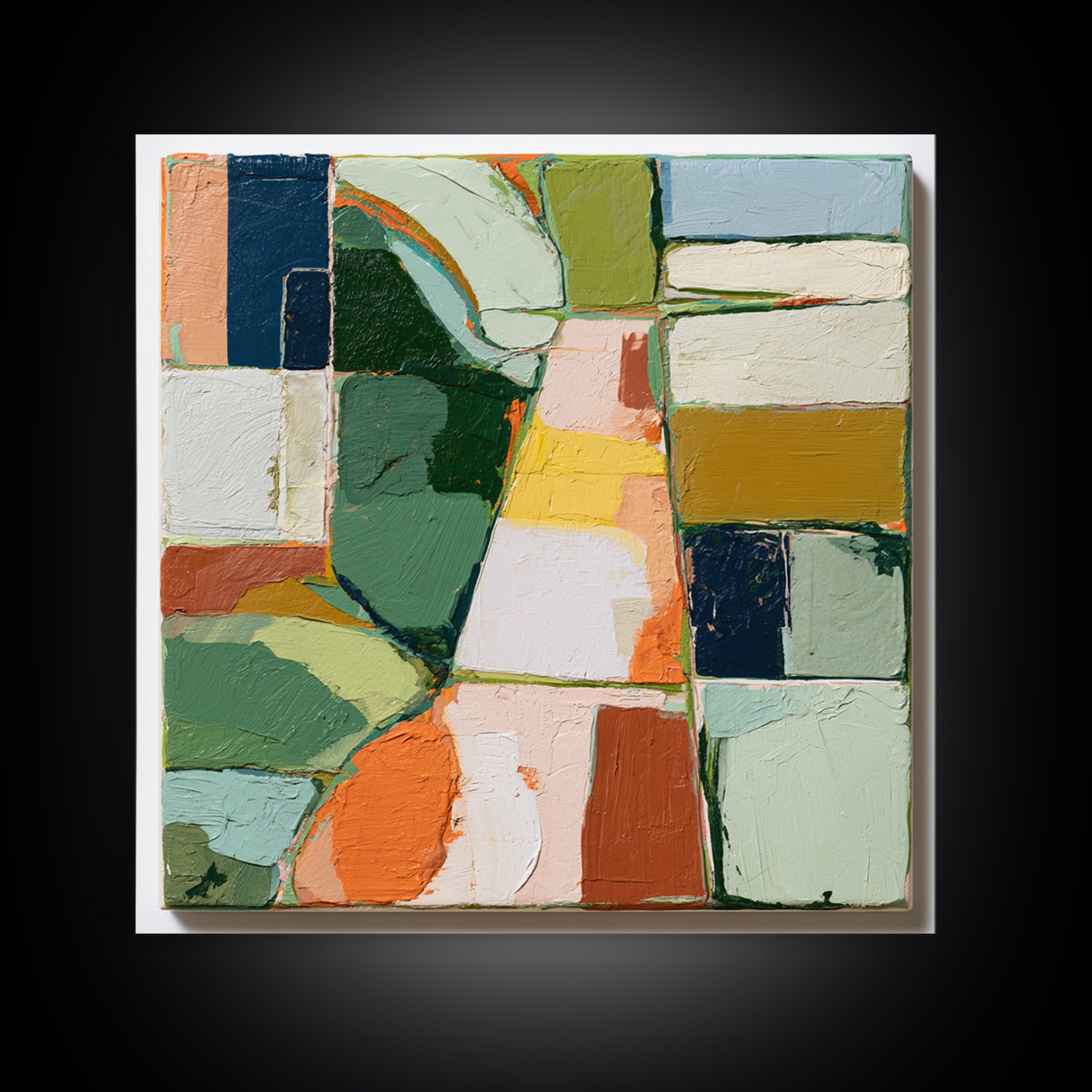 Garden Path with Thick Green and Orange Framed Canvas Print, Expressionist Art, Gallery Decor, Living Room Decor, Expression, EXP-1x1-38