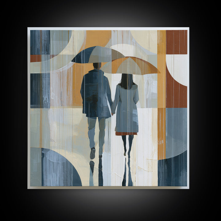 Couple Walking Through Rain Framed Canvas Print, Expressionist Art, Abstract Wall Art, Living Room Decor, Fine Art, Expression, EXP-1x1-47