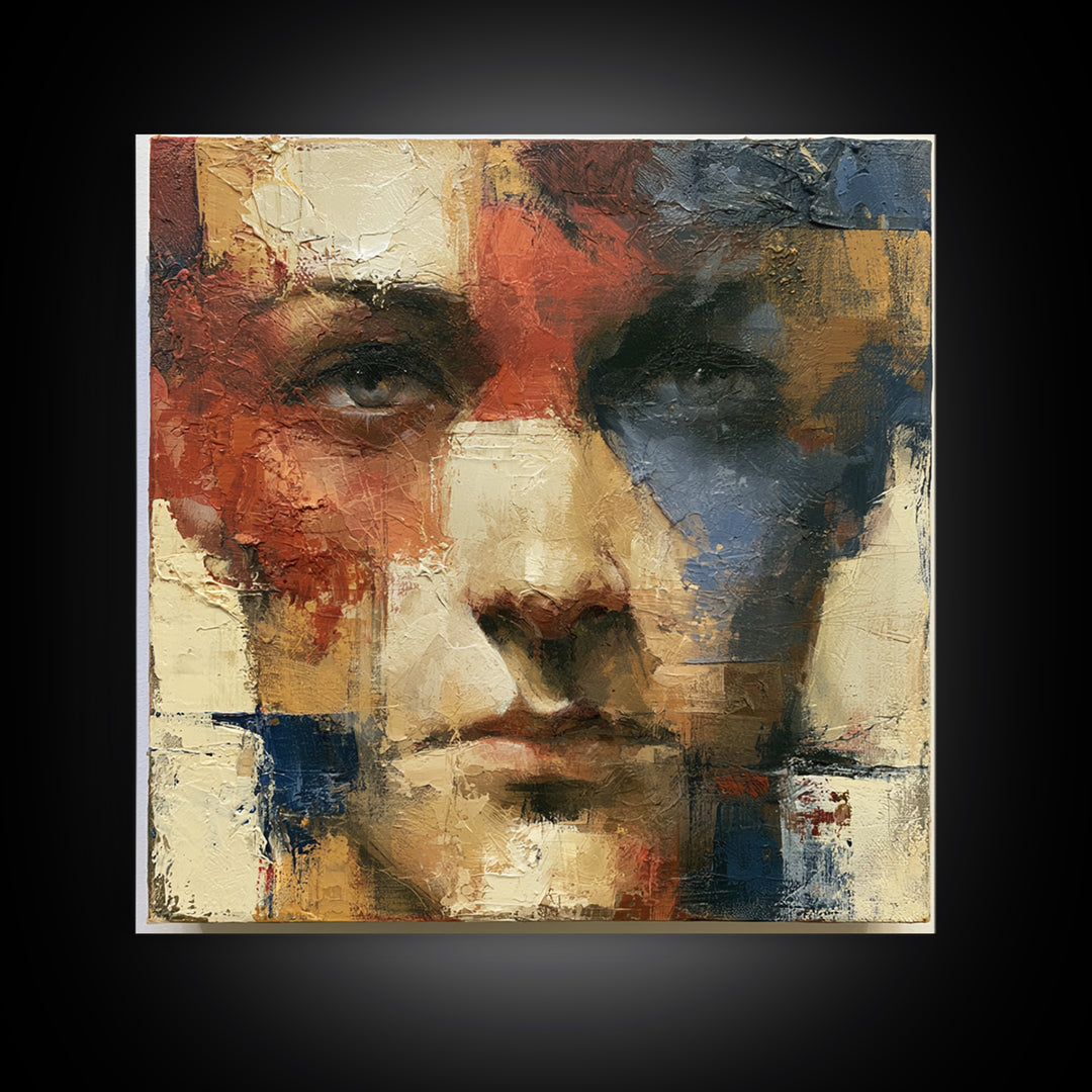Emotional Portrait with Bold Red and Blue Canvas Print, Expressionist Art, Downloadable Prints, Living Room Decor, Expression, EXP-1x1-50