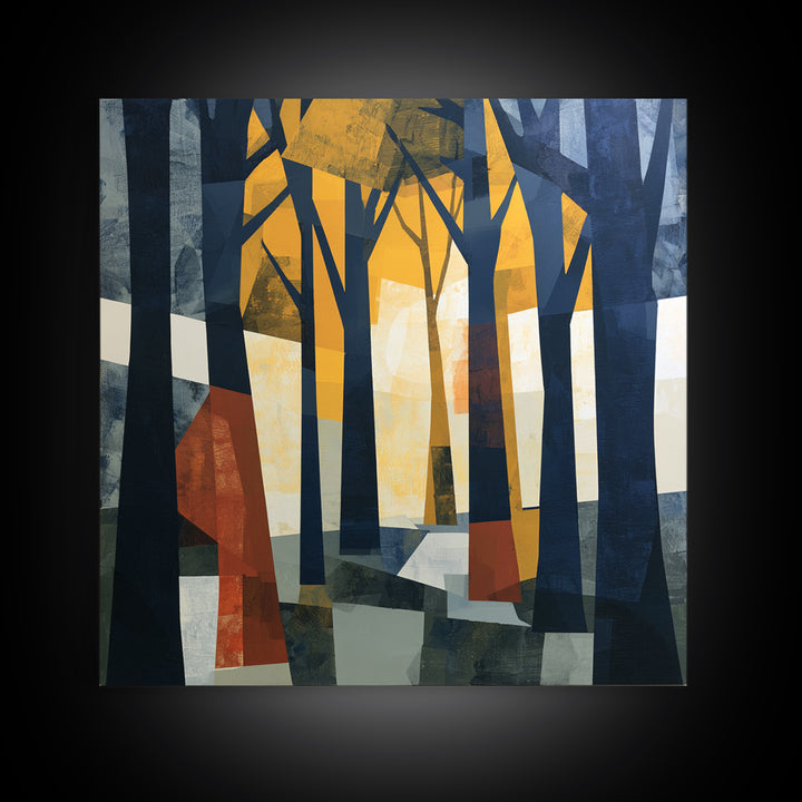 Dark Forest with Angular Trees and Yellow Canvas Print, Expressionist Art, Gallery Wall Art, Living Room Decor, Expression, EXP-1x1-54