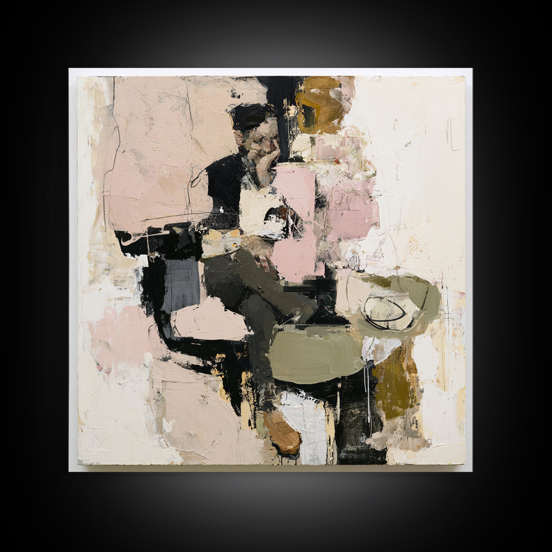 Seated Figure with Raw Gestural Outlines Canvas Print, Expressionist Art, Colorful Wall Art, Living Room Decor, Expression, EXP-1x1-55