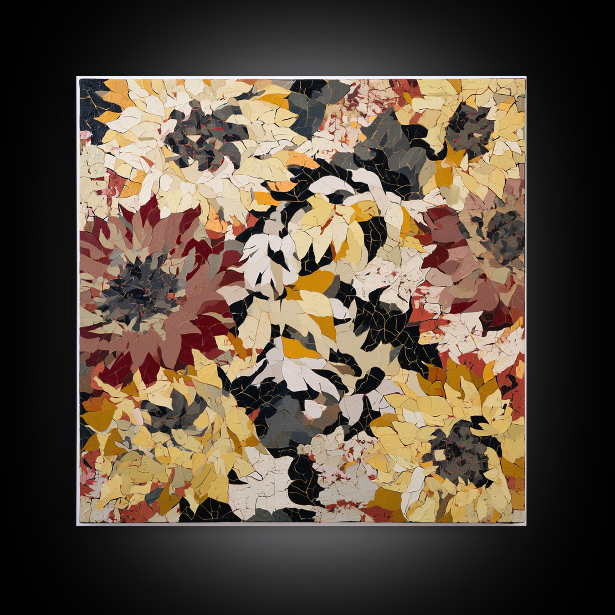 Sunflowers Twisting in Intense Painted Energy Canvas Print, Expressionist Art, Large Wall Art, Living Room Decor, Expression, EXP-1x1-56