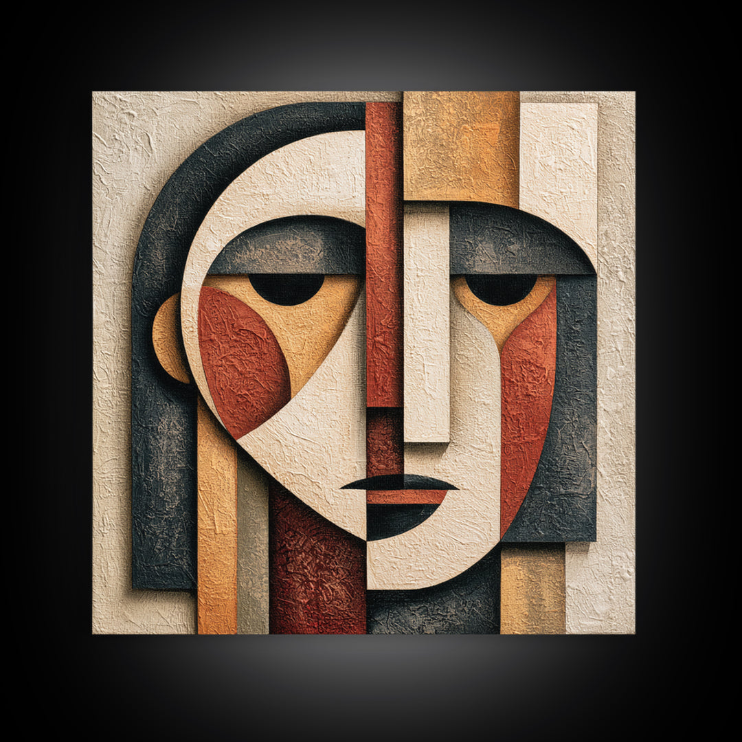 Abstract Face Split by Contrasting Emotions Canvas Print, Expressionist Art, Gallery Decor, Living Room Decor, Expression, EXP-1x1-59
