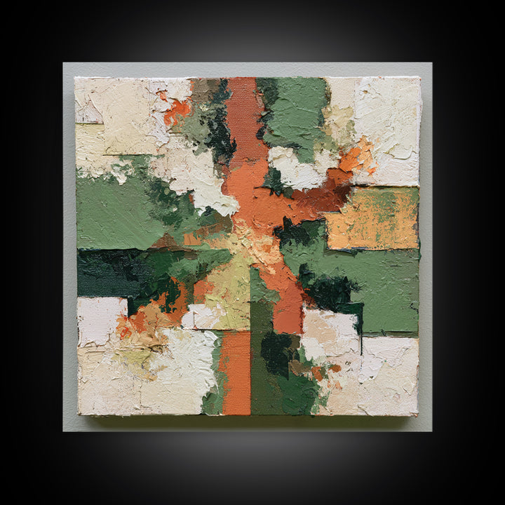 Garden Path with Thick Green and Orange Framed Canvas Print, Expressionist Art, Gallery Decor, Living Room Decor, Expression, EXP-1x1-62