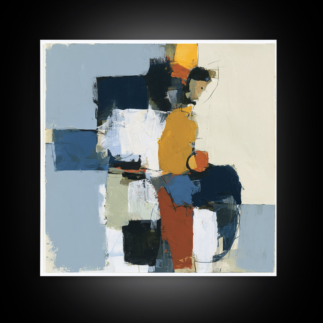 Seated Figure with Raw Gestural Outlines Framed Canvas Print, Expressionist Art, Abstract Art, Living Room Decor, Expression, EXP-1x1-7