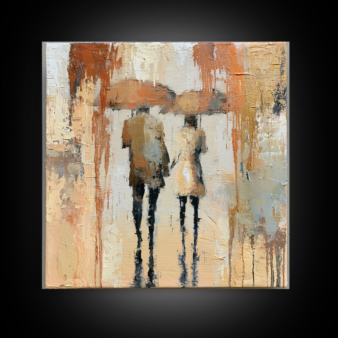 Couple Walking Through Rain Framed Canvas Print, Expressionist Art, Downloadable Prints, Living Room Decor, Expression, EXP-1x1-71