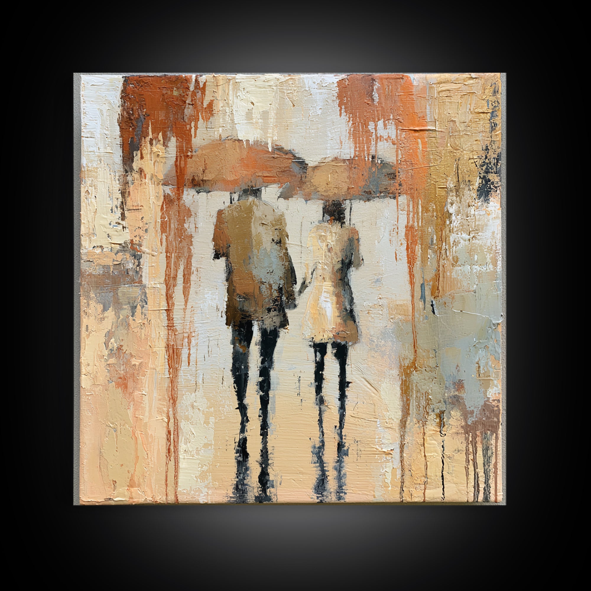 Couple Walking Through Rain Framed Canvas Print, Expressionist Art, Downloadable Prints, Living Room Decor, Expression, EXP-1x1-71
