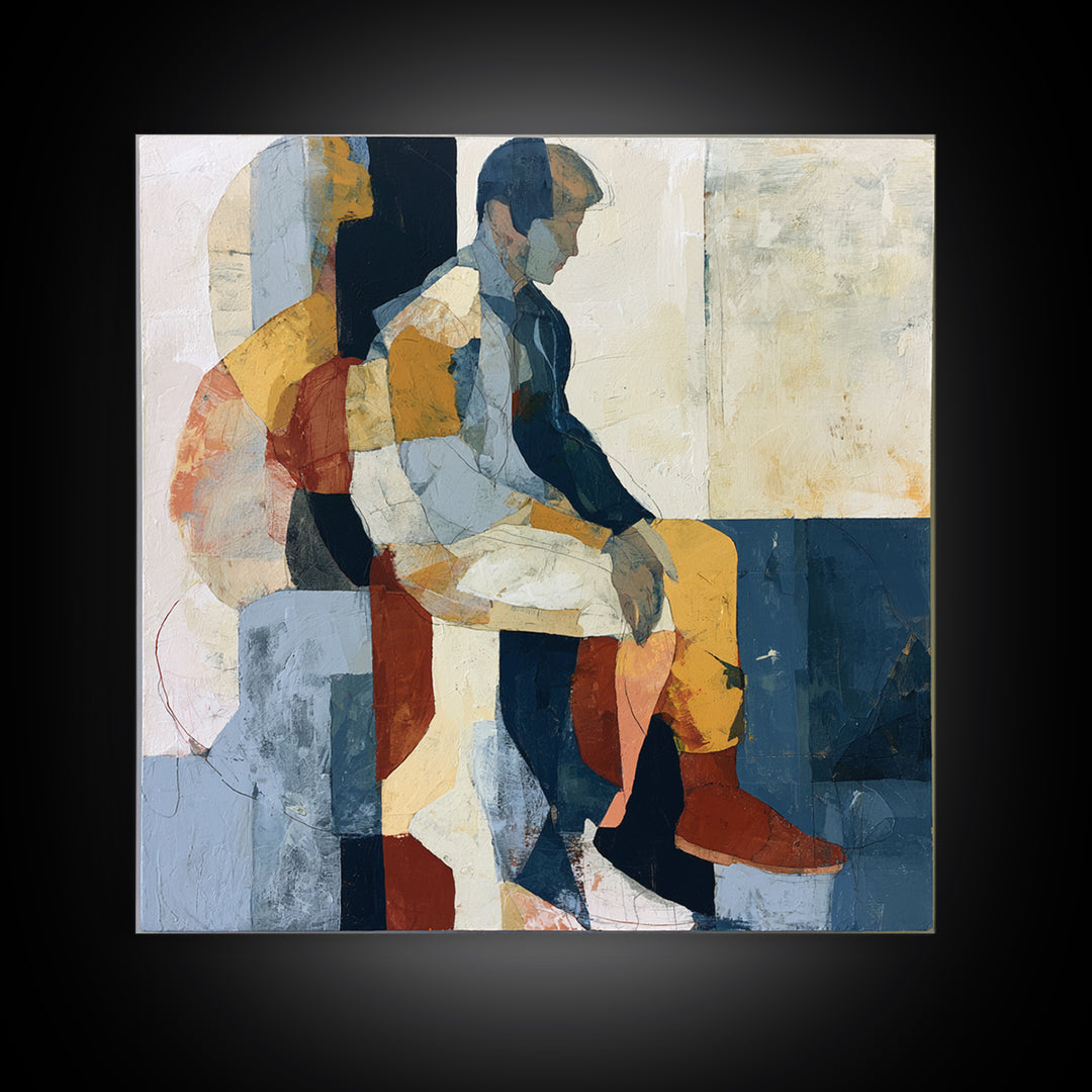 Seated Figure with Raw Gestural Outlines Framed Canvas Print, Expressionist Art, Boho Decor, Living Room Decor, Expression, EXP-1x1-79