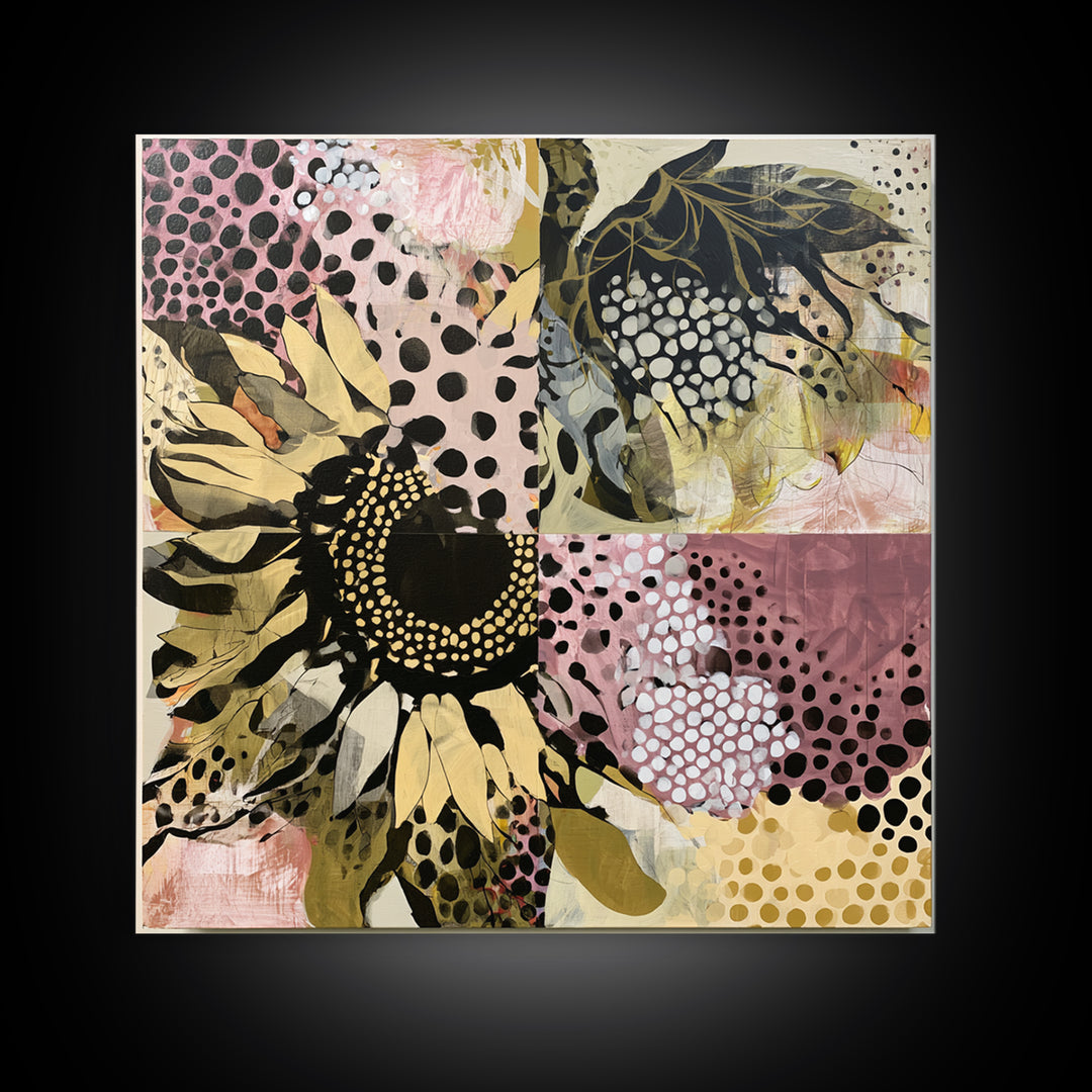 Sunflowers Twisting in Intense Painted Energy Canvas Print, Expressionist Art, Living Room Decor, Expression, EXP-1x1-8