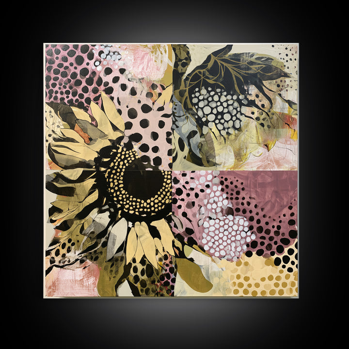 Sunflowers Twisting in Intense Painted Energy Canvas Print, Expressionist Art, Living Room Decor, Expression, EXP-1x1-8