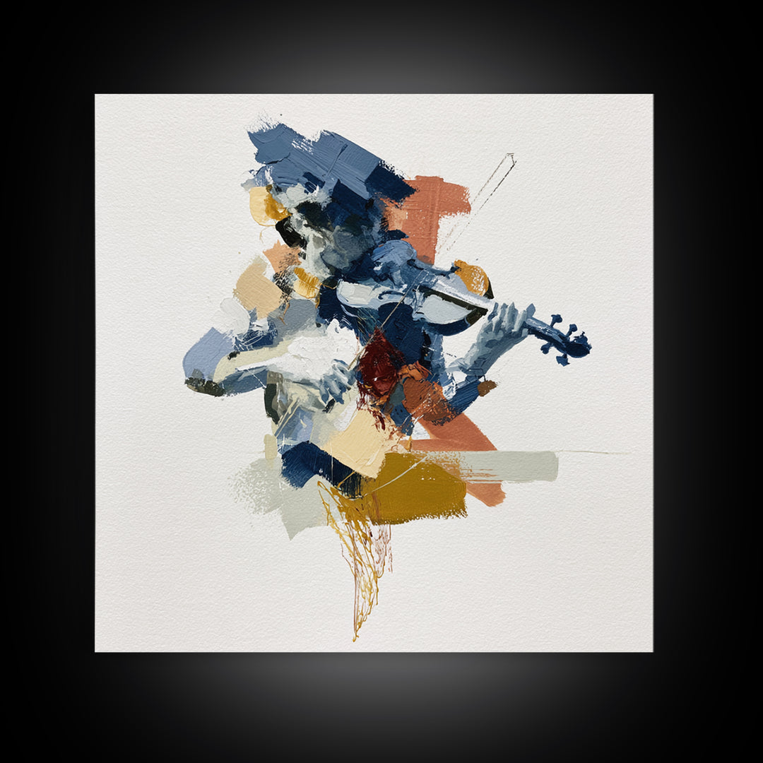 Violinist Painted in Electric Brush Marks Canvas Print, Expressionist Art, Minimalist Decor, Living Room Decor, Expression, EXP-1x1-85